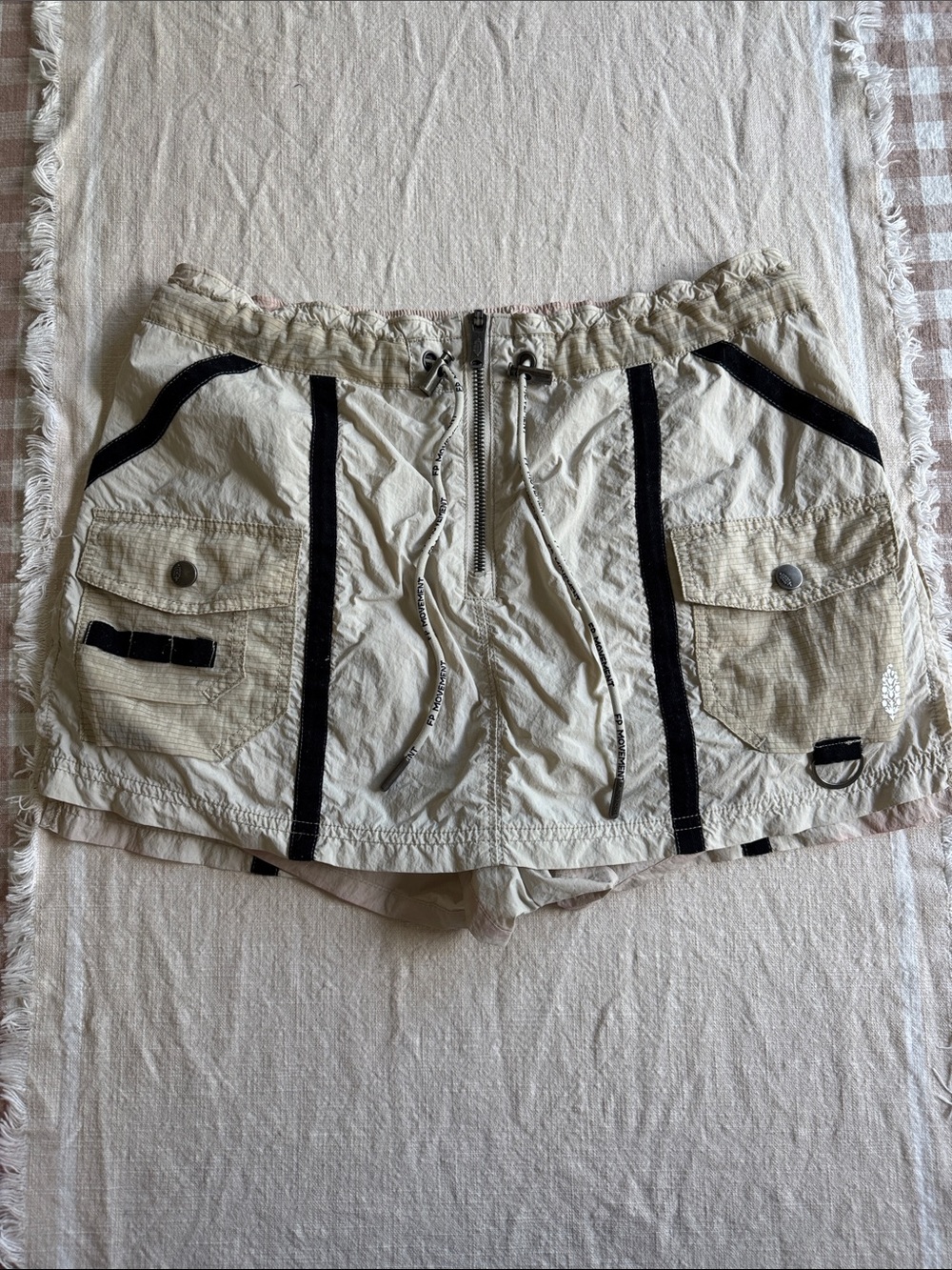 FP Movement by Free People Off-White Utility Cargo Shorts with Black Trim